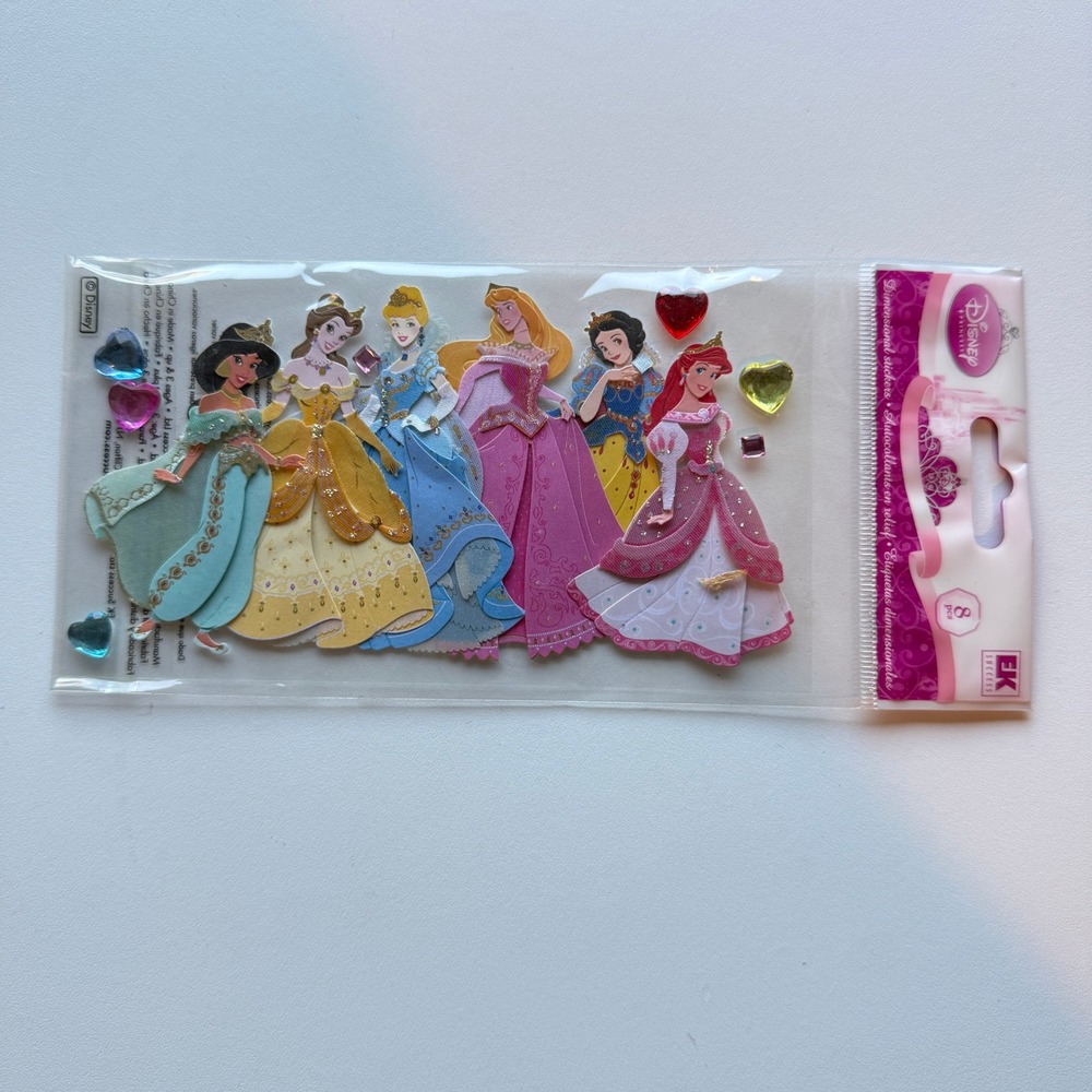 Disney Princess EK Success Dimensional Stickers 8pc Fabric Glitter Gems DPJLMP